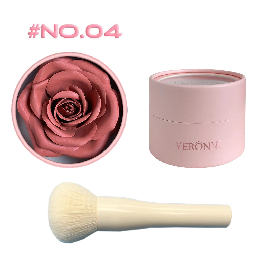 Ensemble de 2 blushs en forme de pétales avec pinceau, maquillage longue durée pour le visage avec fini mat et scintillant (shimmer), couvrance légère pour les joues, rehausseur (highlighter) de teint, cosmétiques.