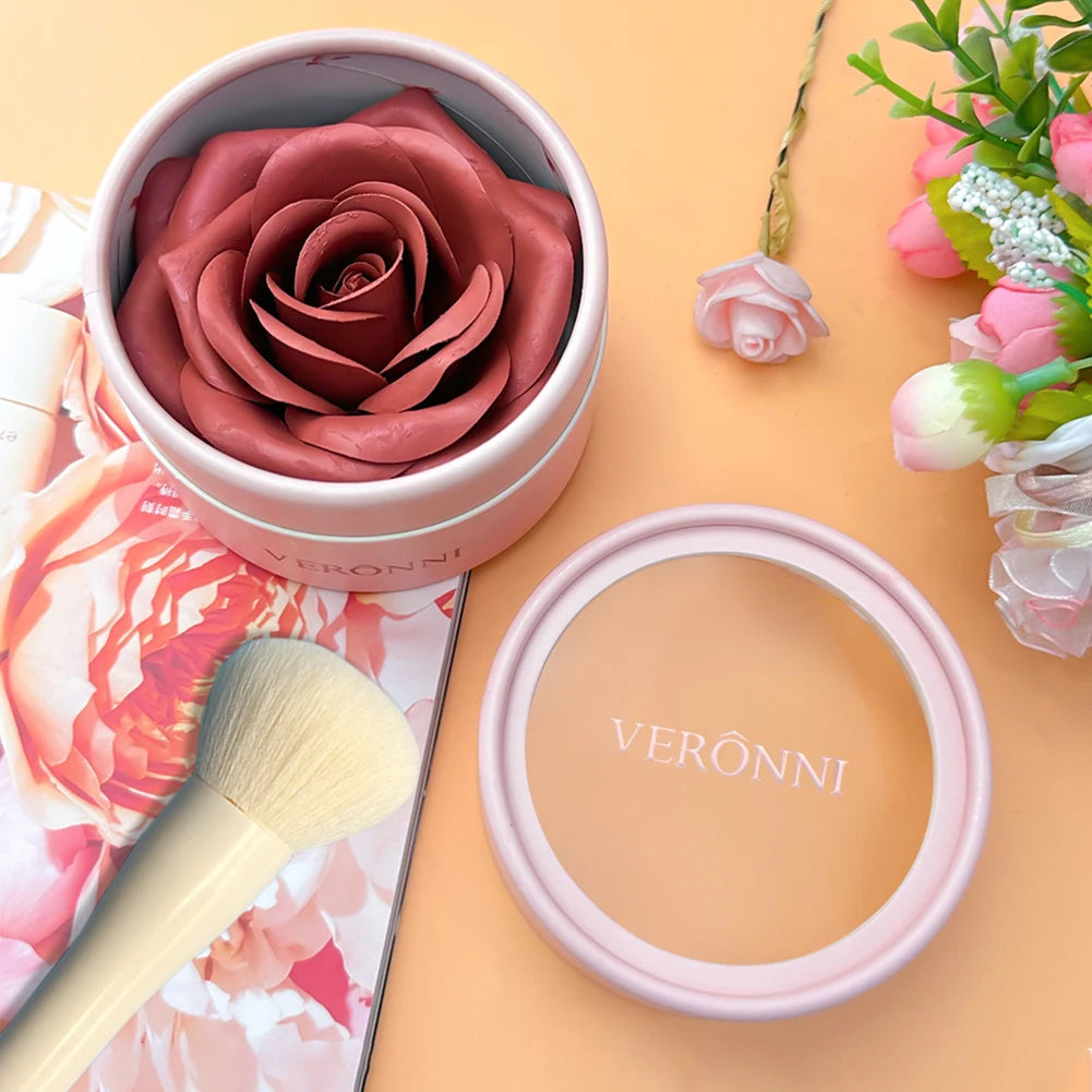 Ensemble de 2 blushs en forme de pétales avec pinceau, maquillage longue durée pour le visage avec fini mat et scintillant (shimmer), couvrance légère pour les joues, rehausseur (highlighter) de teint, cosmétiques.