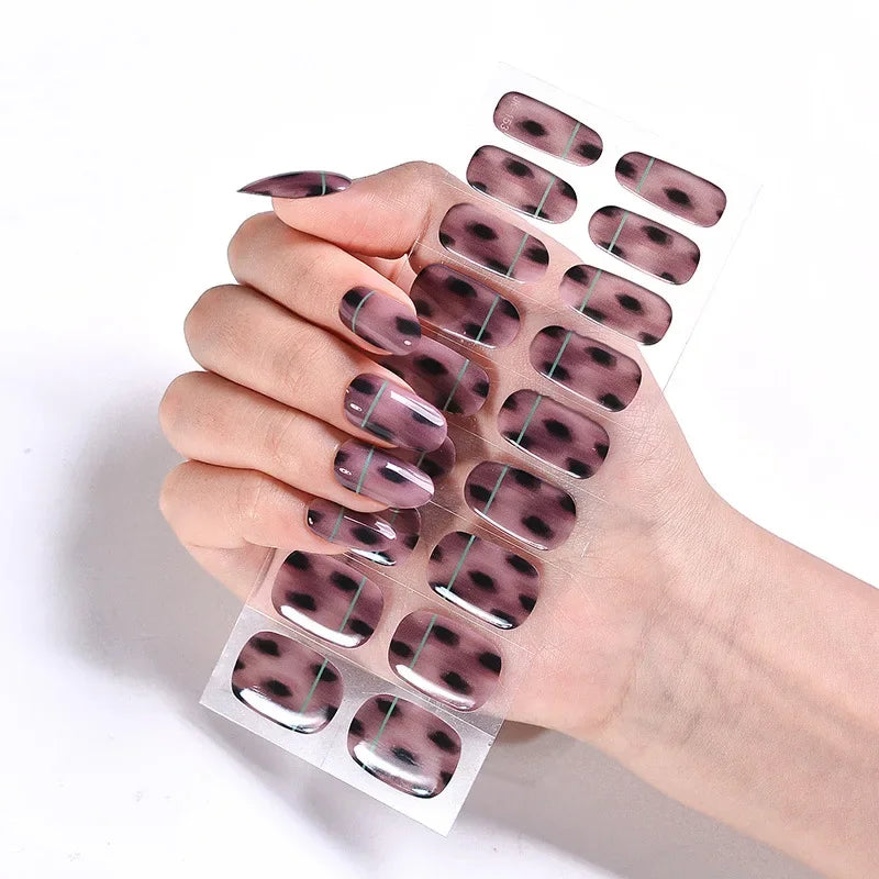 16/20Tips Semi-Cured Nail Wraps Simple Color Adhesive Full Cover Stickers for Nails UV Lamp Need Press On Nails DIY Manicure