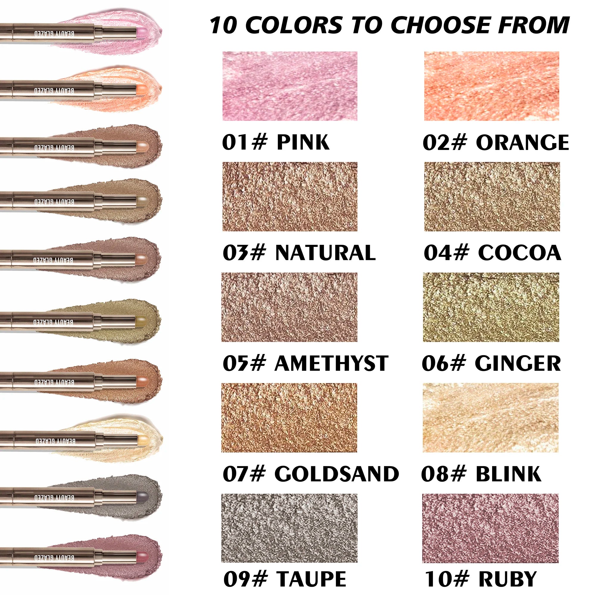 10 Color Double-Ended Eyeshadow Stick Portable Pearlescent Long-Lasting Makeup Pen with Sponge Brush for Easy Contouring
