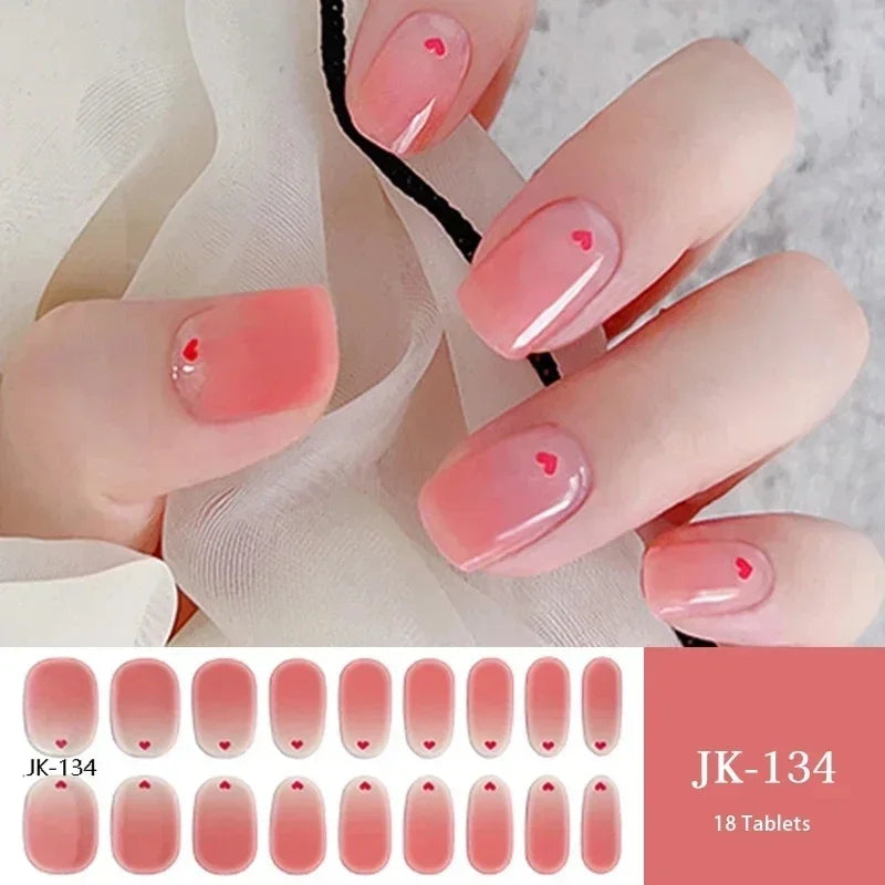 16/20Tips Semi-Cured Nail Wraps Simple Color Adhesive Full Cover Stickers for Nails UV Lamp Need Press On Nails DIY Manicure