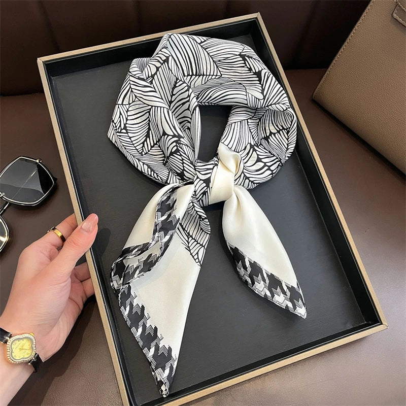 70cm Square Lemon Print Yellow Square Silk Scarf Casual Elegant Thin Breathable Neck Women Windproof Head Wrap Hair Scarves