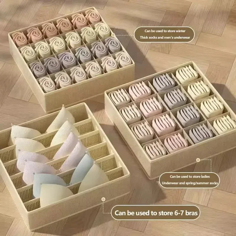 4pcs/1set Underwear Storage Box Foldable Non-woven Storage Box Six-piece Set Underwear Bra Socks Drawer Storage Finishing Box