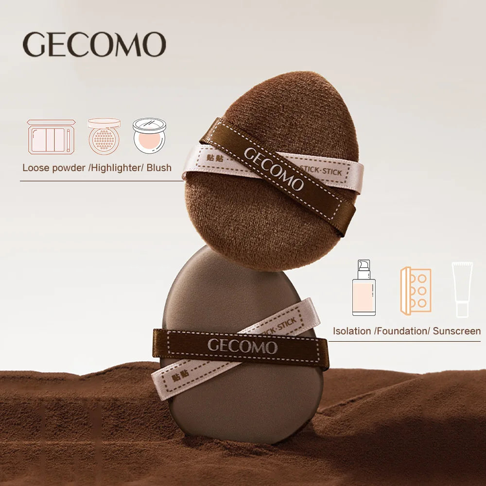 GECOMO Two-pack Powder Puff Set Box with Mirror, Wet And Dry Dual Use, Super Soft Makeup Sponge And Loose Powder Air Cushion