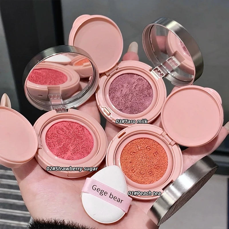 Gege Bear 3 Colors Matte Cream-Textured Cushion Blush with Puff,  Powder-free, Smooth Application, Create  Flawless Daily Makeup