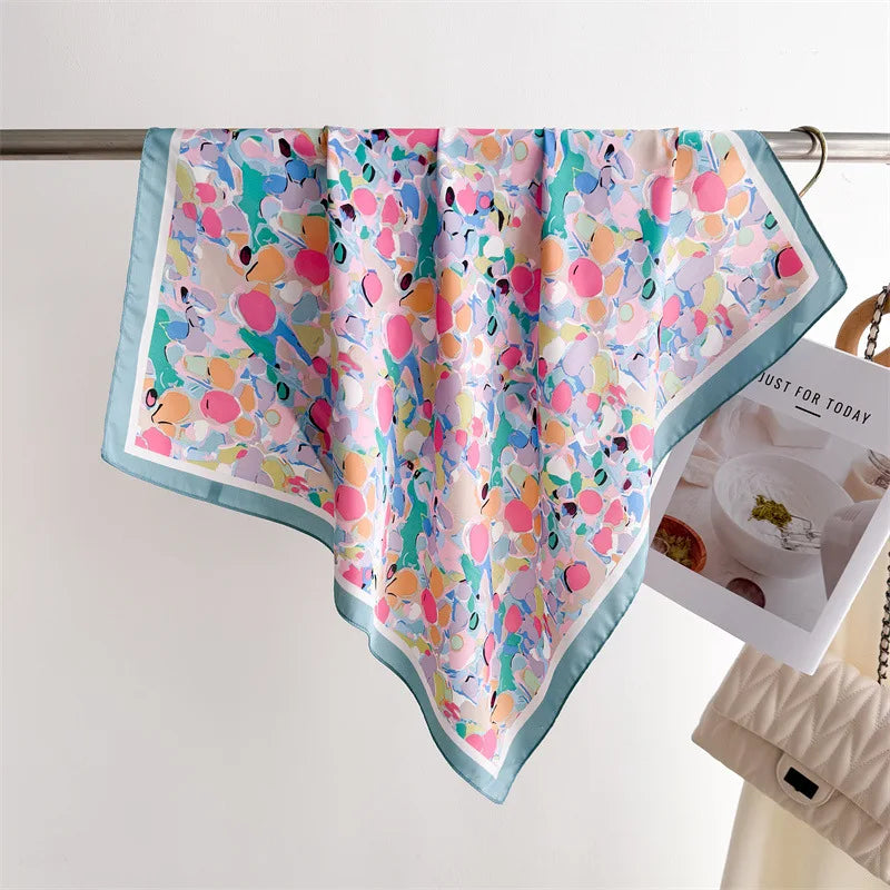 70cm Square Lemon Print Yellow Square Silk Scarf Casual Elegant Thin Breathable Neck Women Windproof Head Wrap Hair Scarves