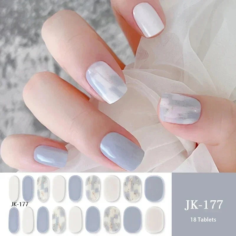 16/20Tips Semi-Cured Nail Wraps Simple Color Adhesive Full Cover Stickers for Nails UV Lamp Need Press On Nails DIY Manicure