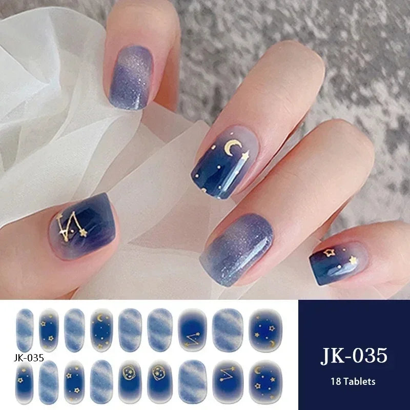 16/20Tips Semi-Cured Nail Wraps Simple Color Adhesive Full Cover Stickers for Nails UV Lamp Need Press On Nails DIY Manicure