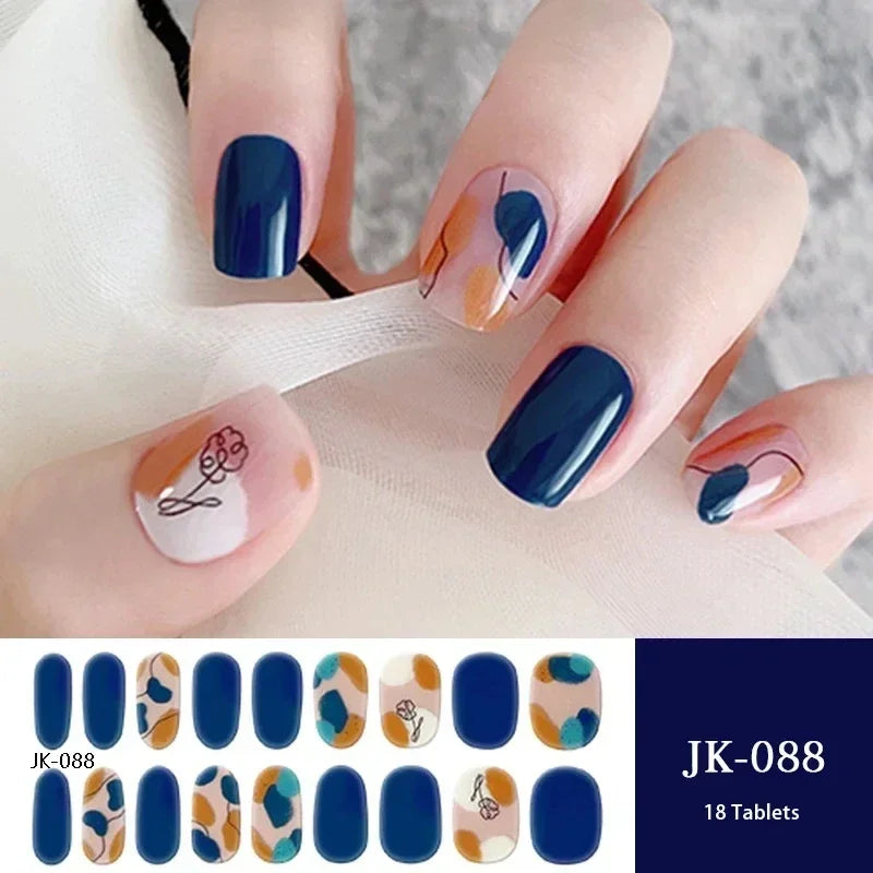 16/20Tips Semi-Cured Nail Wraps Simple Color Adhesive Full Cover Stickers for Nails UV Lamp Need Press On Nails DIY Manicure
