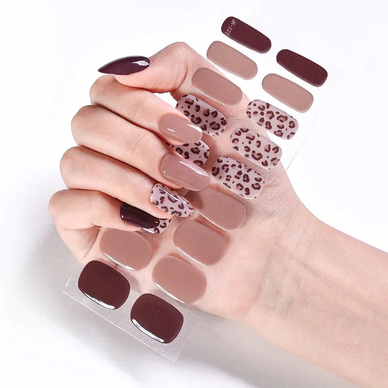 16/20Tips Semi-Cured Nail Wraps Simple Color Adhesive Full Cover Stickers for Nails UV Lamp Need Press On Nails DIY Manicure