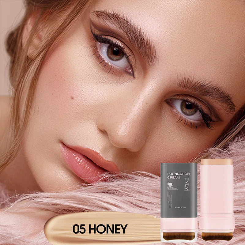 TVLV Concealing Foundation Stick: 5 Shades with Built-In Brush - Cream Finish, Lightweight and Waterproof Formula,