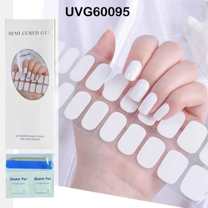 16/20Tips Semi-Cured Nail Wraps Simple Color Adhesive Full Cover Stickers for Nails UV Lamp Need Press On Nails DIY Manicure