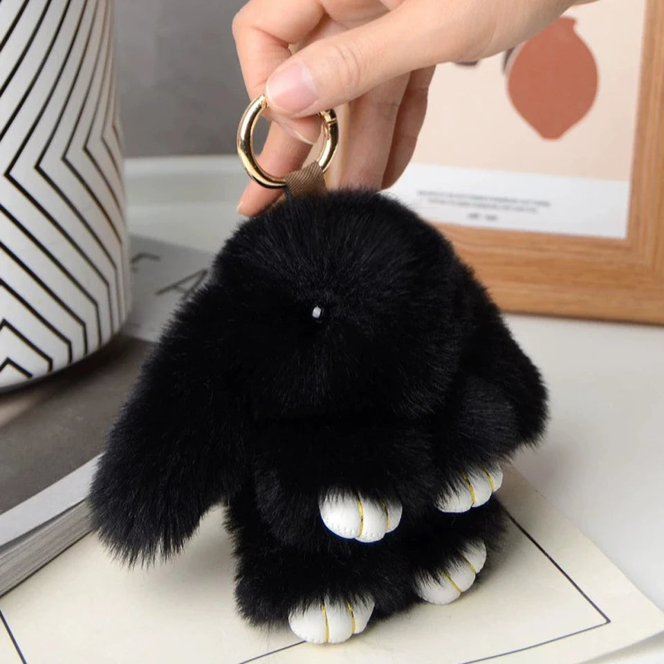 ZAKOL 15cm Fluffy Rabbit Fur Pompon Bunny Keychain Soft Cute Rabbit Toy Key Chain Bag Decoration Accessories Gift for Girls