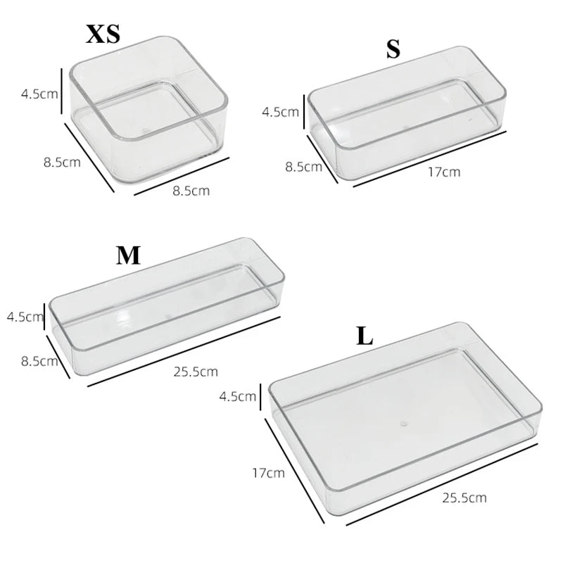 Clear Plastic Storage Box Vanity Drawer Makeup Jewelries Organizer Stackable Kitchen Bathroom Desktop Accessories Storage Tray