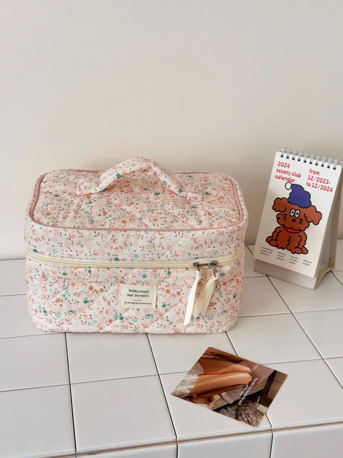 Vintage Corduroy Women's Floral Cosmetic Bag Retro Ladies Travel Storage Bags Handbags Portable Female Makeup Case Clutch Purse