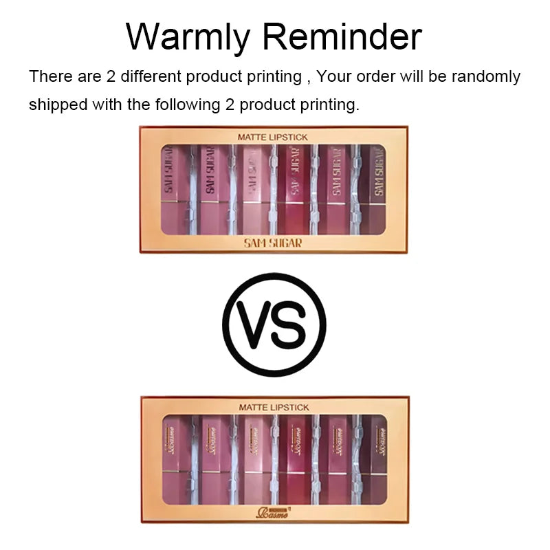 6 Colors Gold Bar Tube Lipstick Matte Texture Pearlescent Glitter Velvet Lipstick Valentine's Day Gift 6PCS