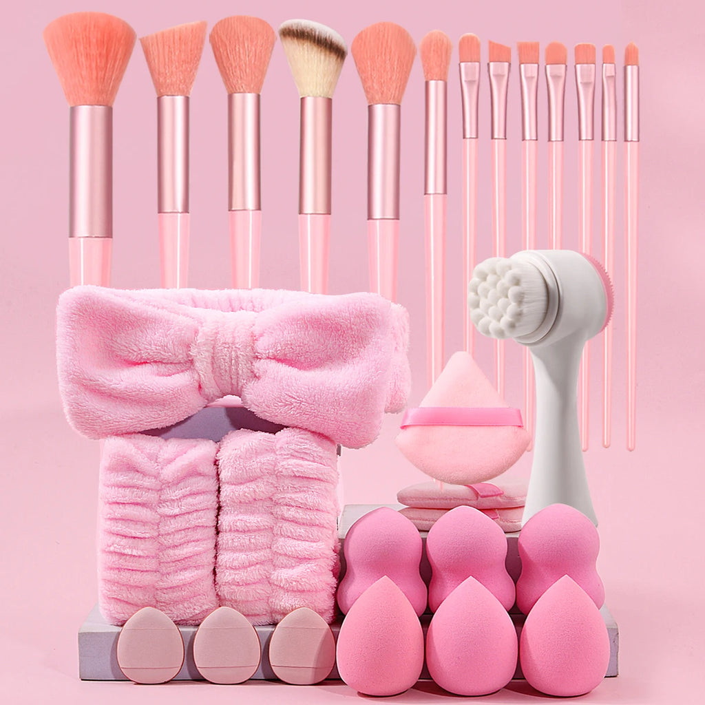 29pcs Tool Kit 13pcs Makeup Brush With 12Pcs Makeup Sponge Set&Face Wash Brush& Headband Wristband Make Up Accessories