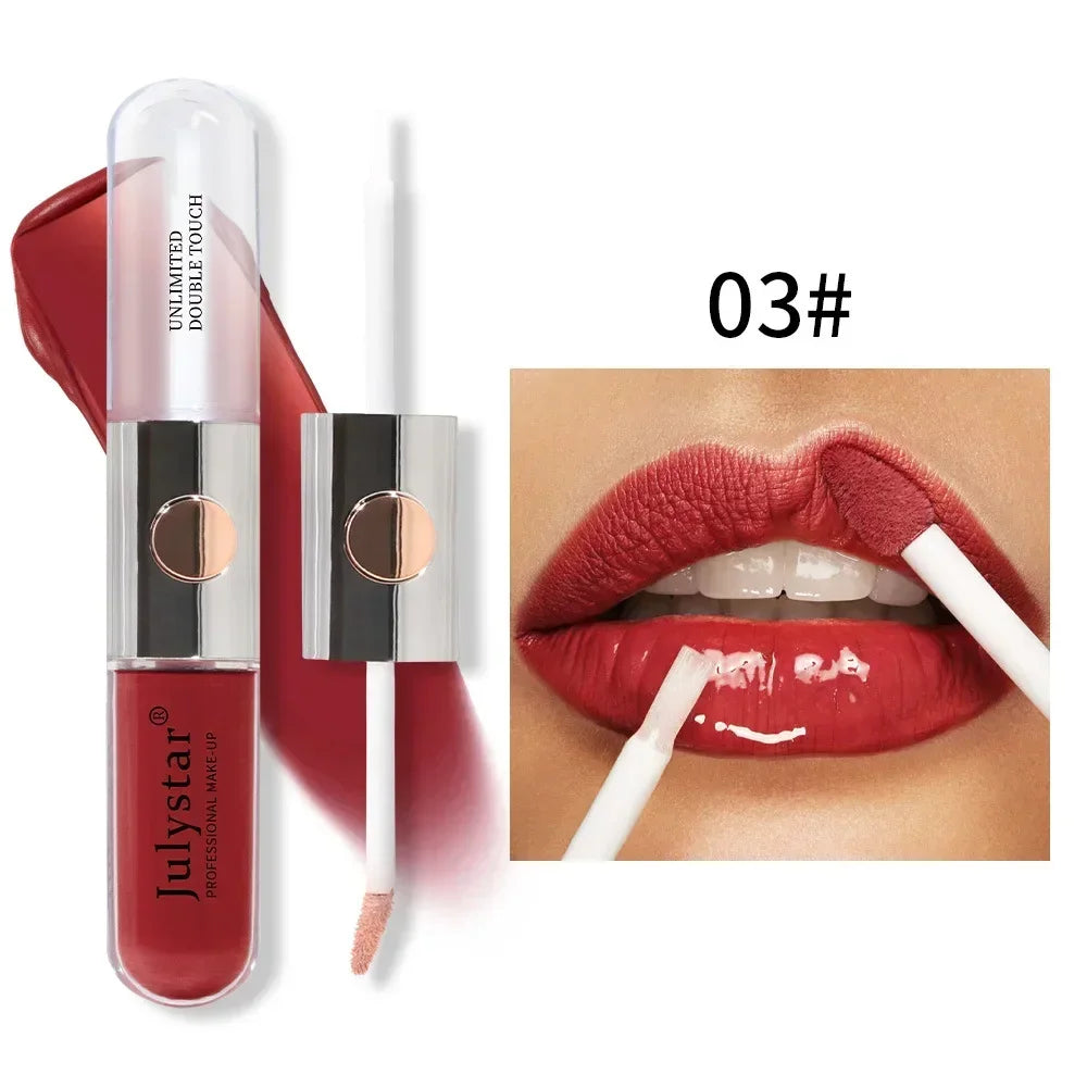 Julystar New Double Head Lip Gloss Lip Oil Set 9 Colors Matte Moisturize Waterproof 2 in 1 Liquid Lipstick Fashion Lip Glaze 6ml