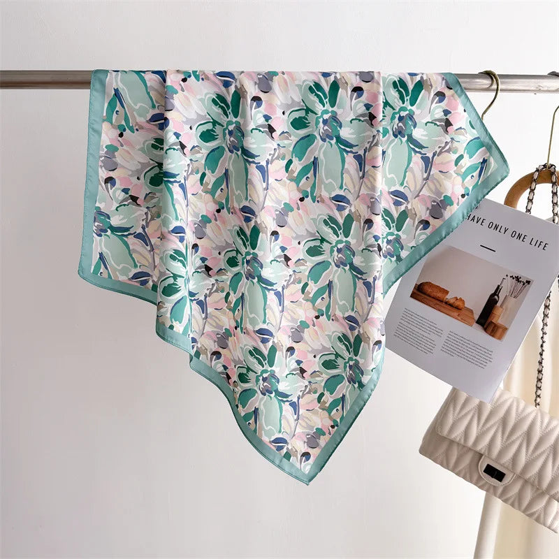 70cm Square Lemon Print Yellow Square Silk Scarf Casual Elegant Thin Breathable Neck Women Windproof Head Wrap Hair Scarves