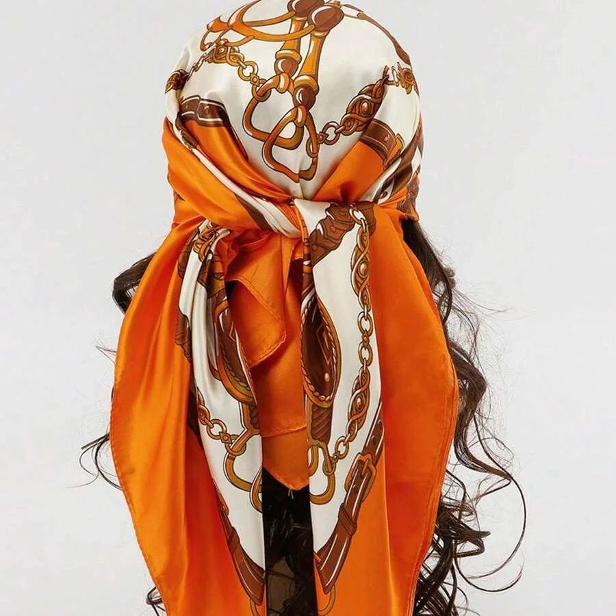 Foulard carré en satin pour femme, Hijab musulman élégant à imprimé 2025, tour de cou en soie, châle, enveloppement, bandeau, accessoires pour cheveux, bandana.