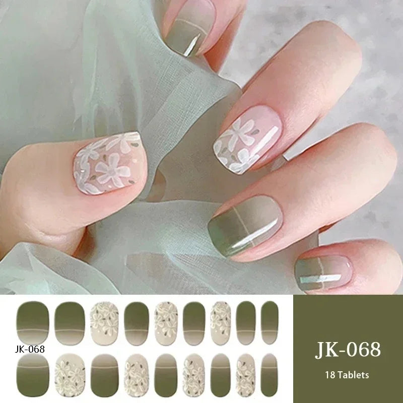 16/20Tips Semi-Cured Nail Wraps Simple Color Adhesive Full Cover Stickers for Nails UV Lamp Need Press On Nails DIY Manicure