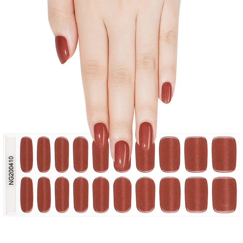 16/20Tips Semi-Cured Nail Wraps Simple Color Adhesive Full Cover Stickers for Nails UV Lamp Need Press On Nails DIY Manicure