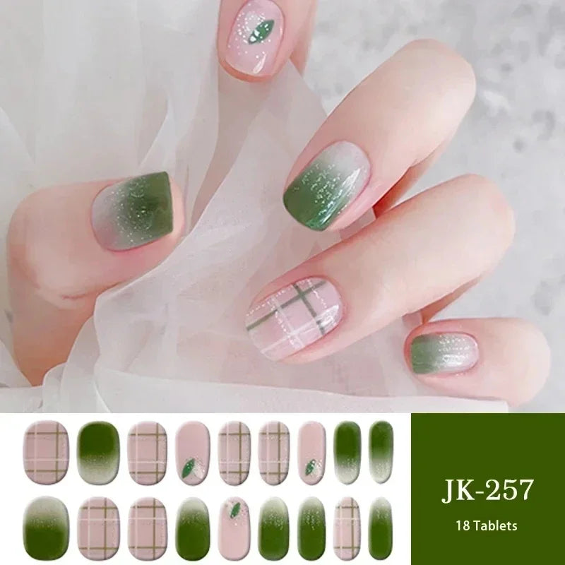 16/20Tips Semi-Cured Nail Wraps Simple Color Adhesive Full Cover Stickers for Nails UV Lamp Need Press On Nails DIY Manicure