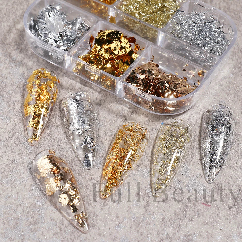 Aluminum Leaf Nail Art Sequin Gold Silver Flakes Irregular Foil Sticker Wire Decor DIY Charm Paillettes Bonzer Sparkle Accessory