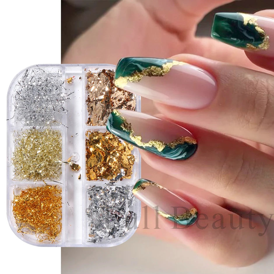 Aluminum Leaf Nail Art Sequin Gold Silver Flakes Irregular Foil Sticker Wire Decor DIY Charm Paillettes Bonzer Sparkle Accessory